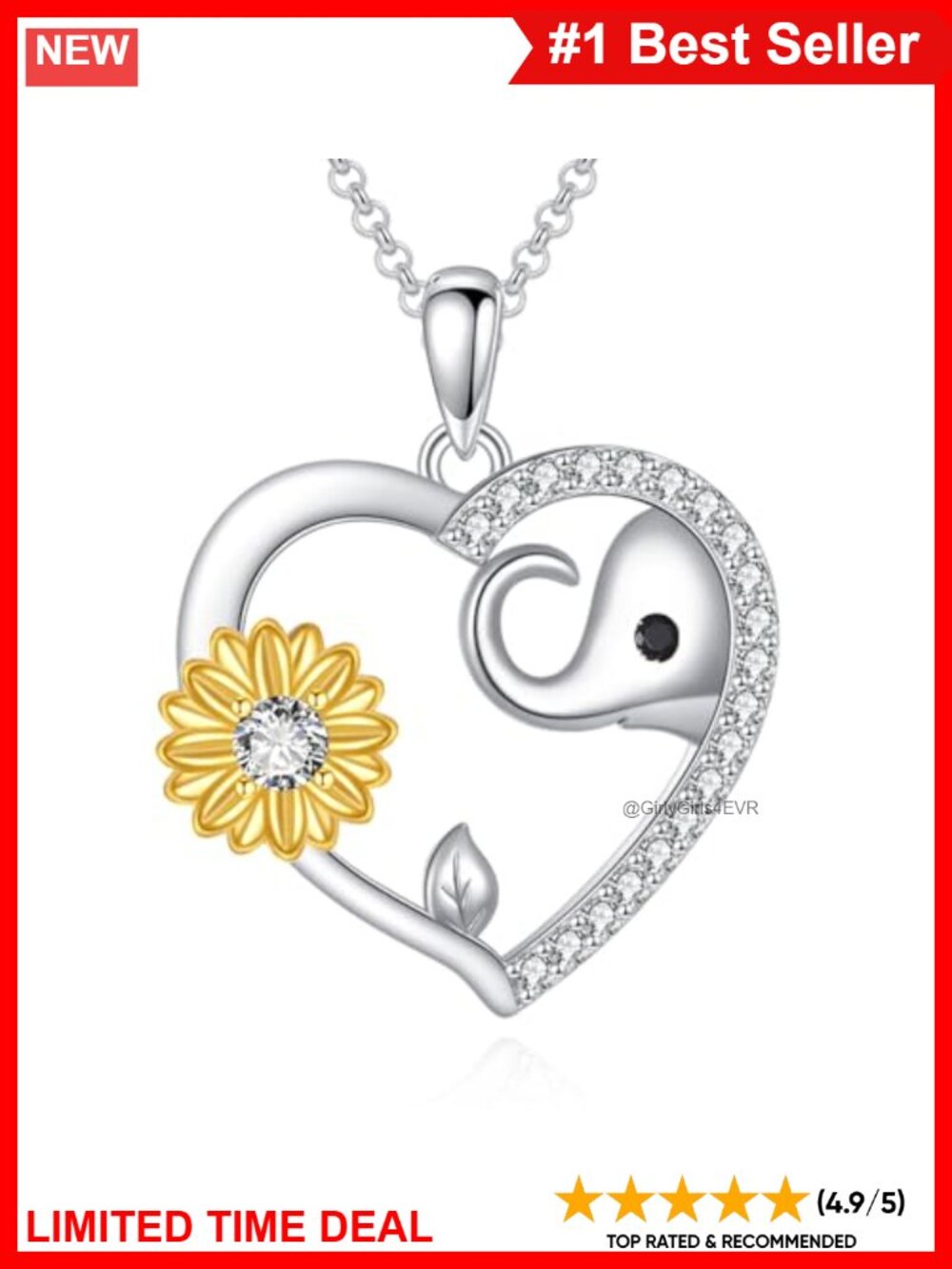 925 Sterling Silver Moissanite Heart Elephant Pendant Necklace Adjustable